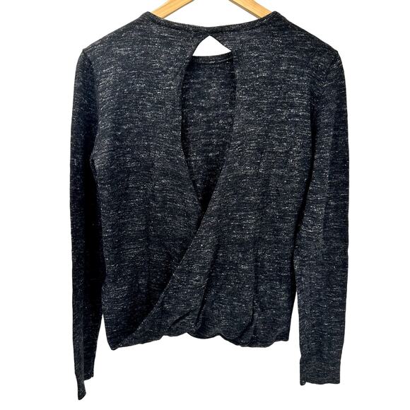 Samsoe Samsoe Sweater Womens Medium Open Back Black Marled Knit Faux Wrap - Picture 2 of 7